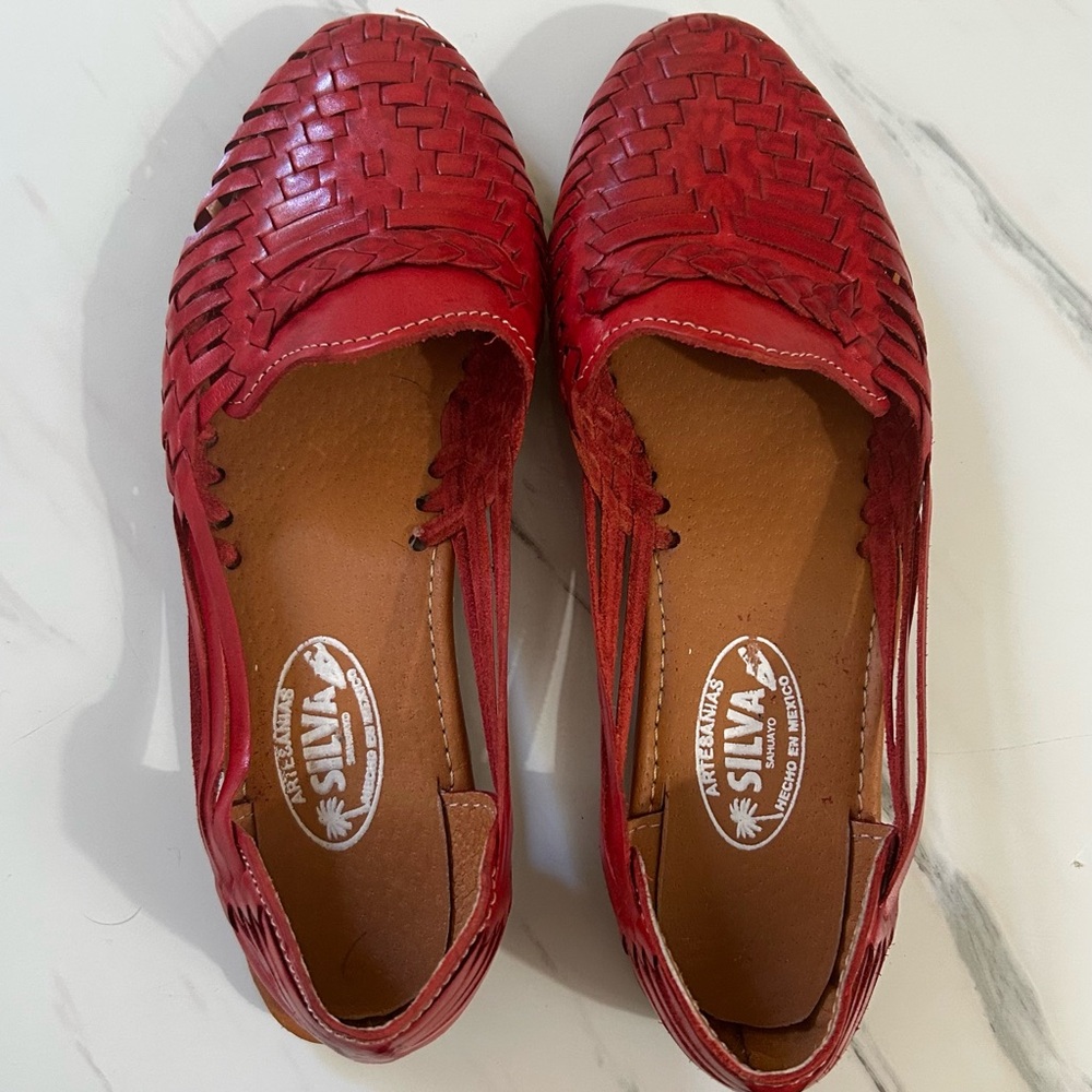 Women's Red Woven Loafers